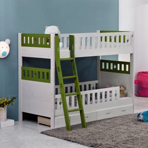 노아 (그린) 원목 싱글 아동 초등 학생 어린이 공주 이층 벙커 침대 (매트포함)