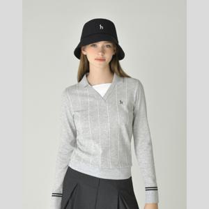 헤지스골프[BEST]여성 핀스트라이프 오픈 카라 니트HWSW5C615G1