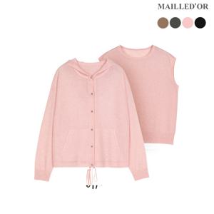 [홈쇼핑인기]글리터 펄 후드가디건+슬리브리스 니트 SET