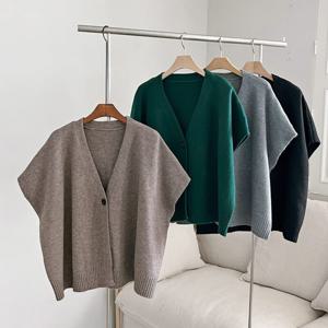 [브리치]  / 망또 드롭 숄더 원버튼 루즈핏 니트 조끼 베스트 4컬