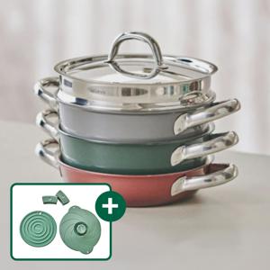 디엣지 클리어 컬러 인덕션 통3중 스텐 냄비 (실리콘 손잡이 냄비받침 뚜껑 포함)