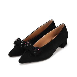 [최초가 198,000] 세븐플로어 양가죽 스웨이드 리본 보석 여성키튼힐 4cm_SFH538BK.