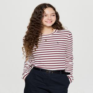 헤지스 여성 [[25FW]] HSTS5DC83D2 [시즌오프][Essential] 코튼 스트라이프 긴팔 티셔츠 버건디