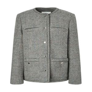 헤지스 여성 [[25FW]] HSJA5D901K2 [시즌오프]라운드넥 체크 트위드 자켓 카키