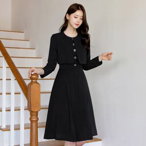 (~XXL까지) 브레린 자켓 레이어드 플레어 원피스 가을 하객룩 오피스룩 모임룩 격식룩 빅사이즈