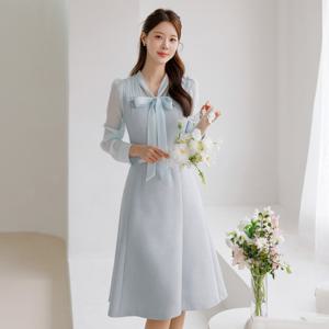 (~XXL까지) 포에디 타이넥 트위드 플레어 원피스 봄 가을 하객룩 오피스룩 모임룩 격식룩 빅사이즈