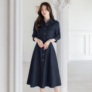 (~XXL까지) 바루 데님 투포켓 벨트 플레어 원피스 봄 가을 하객룩 오피스룩 모임룩 격식룩 빅사이즈