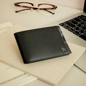 헤지스 액세서리 남성 [[25SS]] WUWA5E860BK [스테디셀러] 블랙 체크배색 소가죽 반지갑