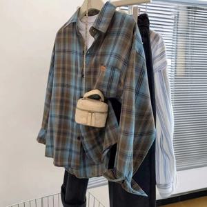 프론트 체크 셔츠 긴팔 남방 탑