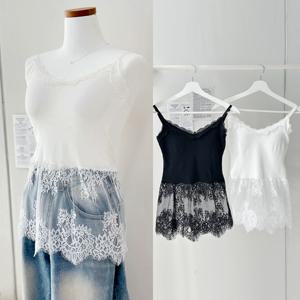 [캡내장/조절가능] 레이스 캡 나시 플라워 시스루 레이어드 원피스