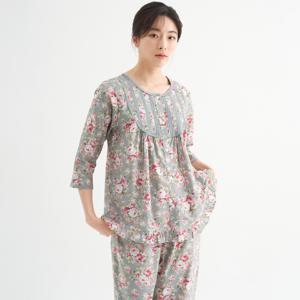 연카키장미 7부 순면 여성 빅사이즈 잠옷 세트