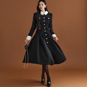 D4810 트위드 카라 플레어 원피스