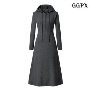 정상가 119,000원 반집업 후드 절개 플레어 롱 원피스 (GODOW023D)