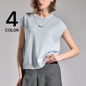 [브리치]  / 네클리스 포인트 니트 반팔탑/ 4컬러