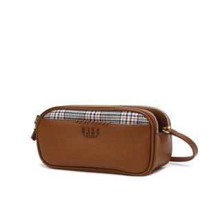 [MEGHAN]브라운 체크패턴 가죽콤비 더블지퍼 크로스백 DCWA5E629