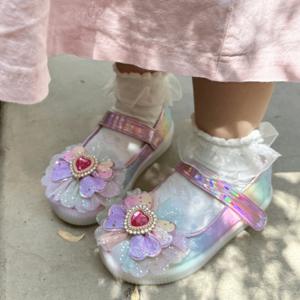 라엘 레인보우 하트 LED 여아 슬립온