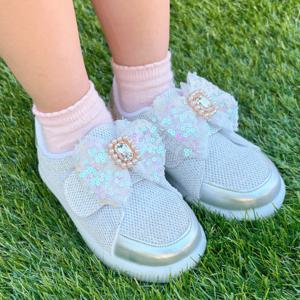 세나 글리터 매쉬 리본  LED 여아 슬립온