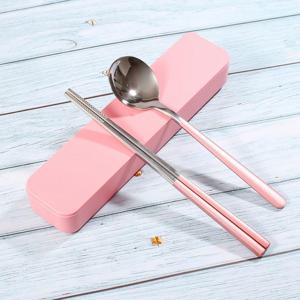 도시락수저통 어린이 휴대용 수저세트 케이스(핑크) 숟가락세트 젓가락세트 도시락수저