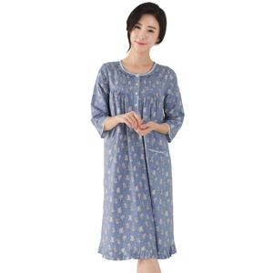 블루부엉이 7부 순면 여성 빅사이즈 원피스 잠옷