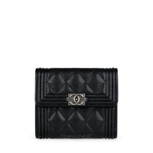 반지갑 플랩 지피포켓 보이클래식 캐비어 블랙+엔틱실버