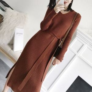 롱원피스 브이넥 봄 가을 패션 예쁜 원피스 겨울니트원피스 포켓미디원피스