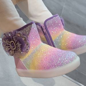 여아용 로아 무지개 눈꽃 LED 털 부츠