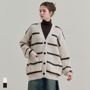 [브리치] 더 소재 / 알파카 스트라이프 루즈핏 브이넥 롱 가디건 (SJK25079)