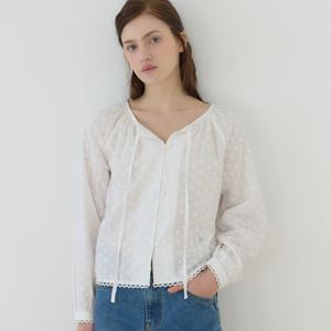 [아워호프] 아뜰리에 리본 셔링 블라우스 - White