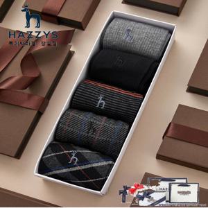 [선물포장]HJSS4F502WT_남성 퍼피자수 혼합 패턴 장목 양말 5종세트