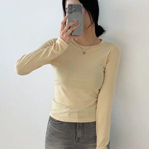 [하프클럽] 긴팔쫄티 슬림 이너 연노랑 라운드 봄여름 시스루티셔츠