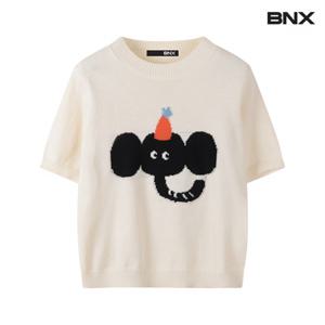 정상가:59,000 | 라운드 코끼리 아트 워크 울 반팔 니트 (BW1KP013L0)