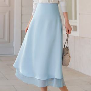 (~XXL까지) 엘라드 시스루 새틴 스커트 봄 가을 하체커버 플레어 하객룩 오피스룩 모임룩 격식룩 빅사이즈