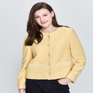 헤지스 여성 [[25SS]] HSJA5B205Y1 [트위드]라이트옐로우 라운드넥 면혼방 자켓