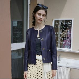 [최초가350,000]라운드 넥 버튼 업 램스킨 자켓_SOJK260102