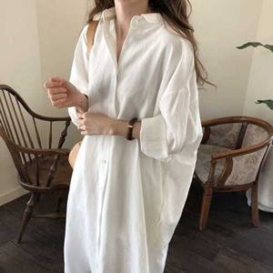 내추럴 무드 롱 셔츠 원피스 화이트셔츠원피스 베이지셔츠원피스 롱셔츠원피스