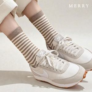 [메리삭스] 무무 스트라이프 베이직 링글 양말 5켤레 세트/여성양말