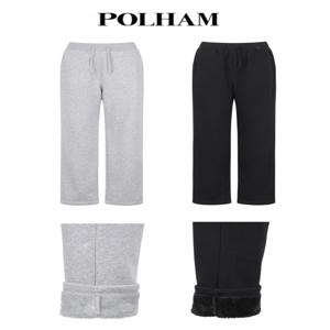 여성) 플러피 본딩 스트레이트 팬츠 (퍼 기모) - (블랙,그레이)