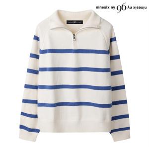 정상가:69,000원｜반집업 단가라 스트라이프 긴팔 니트 (NO3KT002L0)