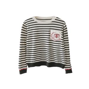 [최초가 75000원] 포켓자수 스트라이프 니트 탑