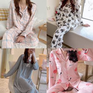 여성 봄 가을 잠옷 여자 원피스잠옷 캐릭터 파자마 투피스 홈웨어 긴팔 빅사이즈 수면잠옷