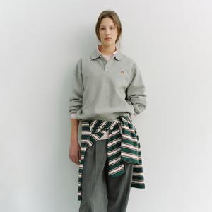 UNISEX LEATHER LOGO COLLARED T-SHIRT_MELANGE GREY_UDTS6A110G2