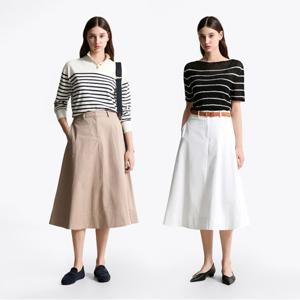 코튼 플레어 미디 스커트 2종 택1 (T22F6WSC030WT2)
