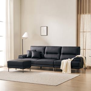 듀베인 프리미엄 천연면피 소가죽 4인용 소파(스툴포함)