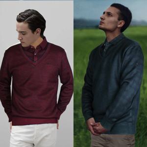 [하프클럽]  울혼방 레이어드 카라티 남자니트 기모티셔츠