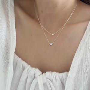 [브리치]  / 실버925 진주 하트 두줄 레이어드 목걸이