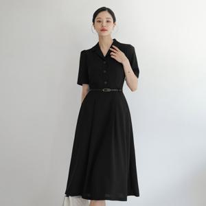 (~XXL까지) 포레이 카라 핀턱 플레어 벨트 원피스 A라인 여름 하객룩 오피스룩 데이트 모임 미시 빅사이즈