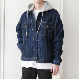 [하프클럽] 남자 M오버핏 후드탈부착 청자켓 데님자켓 간절기 아우터