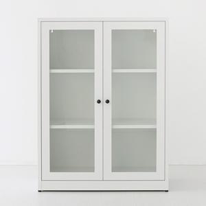 마켓비 MKB 빈티지캐비넷 세로중 2문 수납장 유리형 화이트 9762.6340