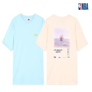 남녀공용 엔비에이  LAL 포토 전사 그래픽 반팔 티셔츠 N222TS040Z