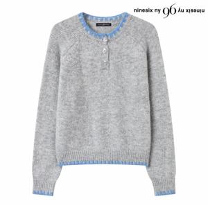 정상가 89000원 ㅣ배색 라인 반버튼 긴팔 라운드 니트 (NP4KT038L0)